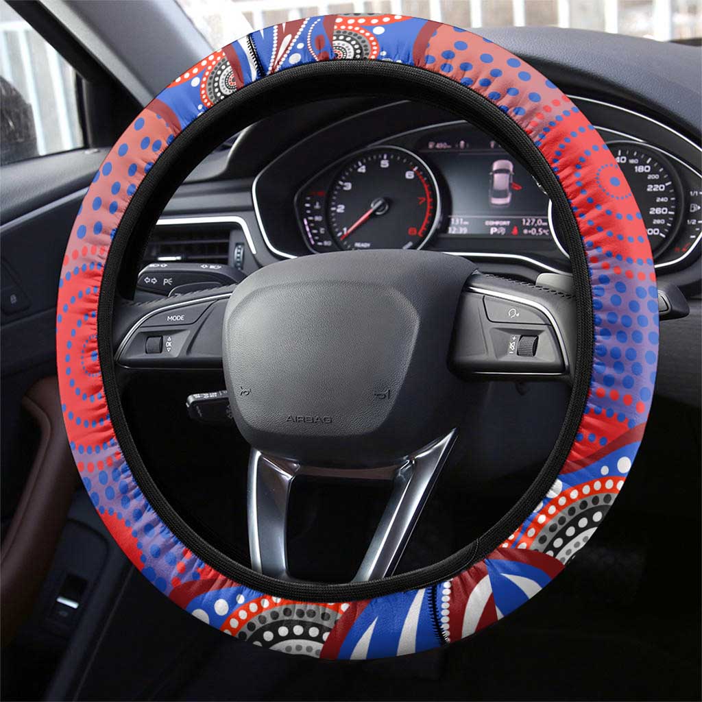 Sydney Roosters Steering Wheel Cover Aboriginal Dot Pattern - Rugby Mascot Heritage Pride