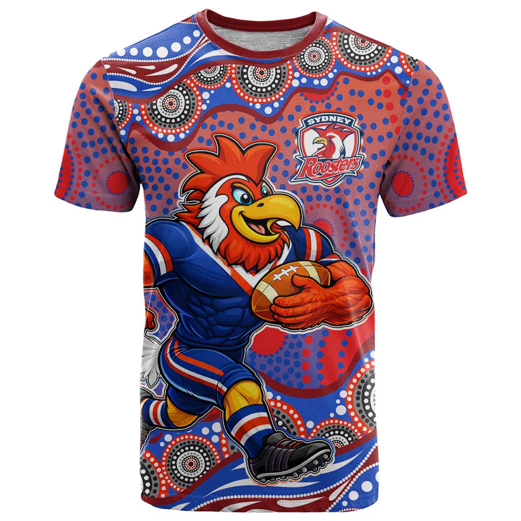 Sydney Roosters T Shirt Aboriginal Dot Pattern - Rugby Mascot Heritage Pride