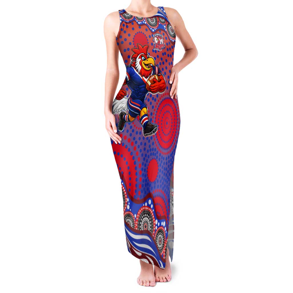 Sydney Roosters Tank Maxi Dress Aboriginal Dot Pattern - Rugby Mascot Heritage Pride