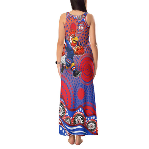 Sydney Roosters Tank Maxi Dress Aboriginal Dot Pattern - Rugby Mascot Heritage Pride