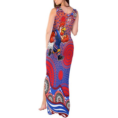 Sydney Roosters Tank Maxi Dress Aboriginal Dot Pattern - Rugby Mascot Heritage Pride