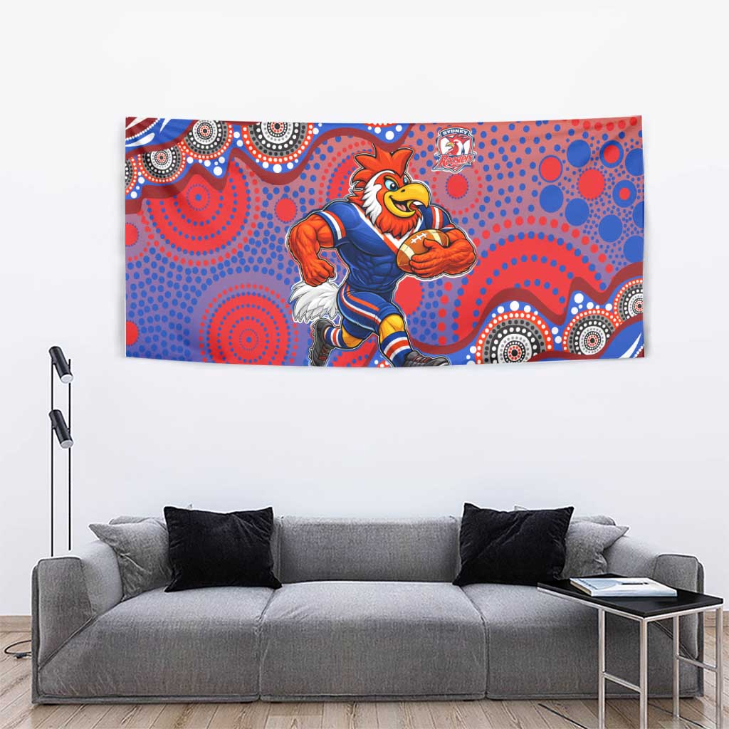 Sydney Roosters Tapestry Aboriginal Dot Pattern - Rugby Mascot Heritage Pride