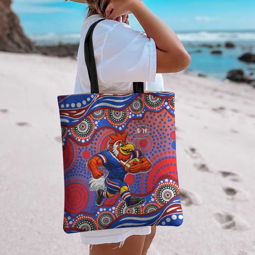 Sydney Roosters Tote Bag Aboriginal Dot Pattern - Rugby Mascot Heritage Pride