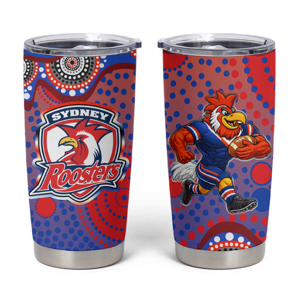 Sydney Roosters Tumbler Cup Aboriginal Dot Pattern - Rugby Mascot Heritage Pride