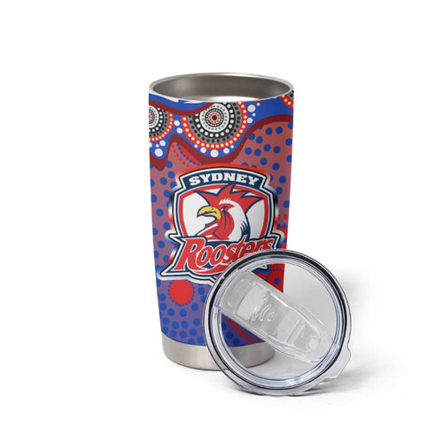 Sydney Roosters Tumbler Cup Aboriginal Dot Pattern - Rugby Mascot Heritage Pride