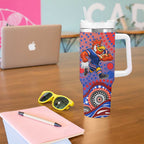 Sydney Roosters Tumbler With Handle Aboriginal Dot Pattern - Rugby Mascot Heritage Pride