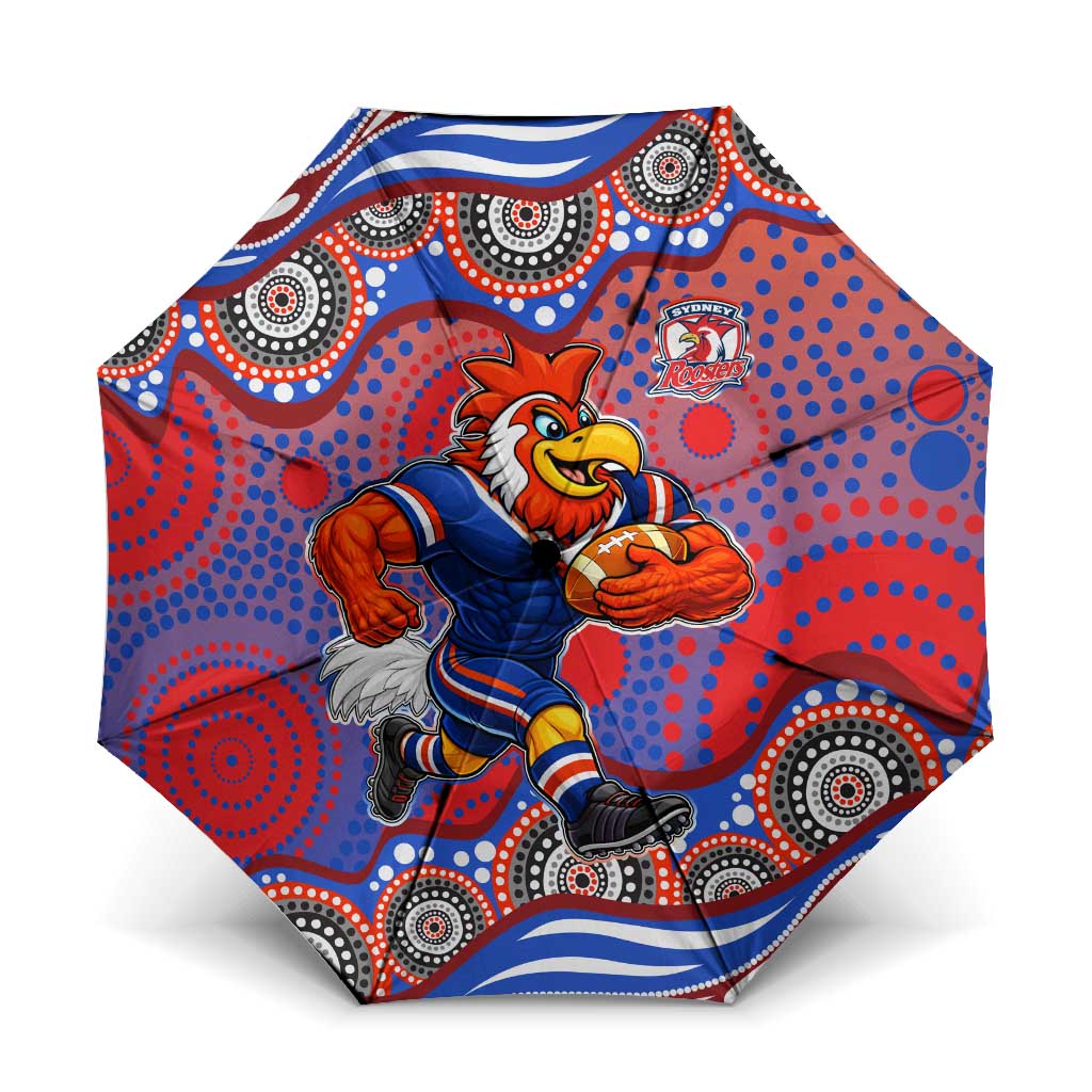 Sydney Roosters Umbrella Aboriginal Dot Pattern - Rugby Mascot Heritage Pride