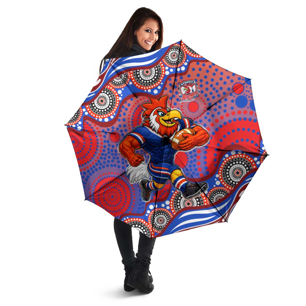 Sydney Roosters Umbrella Aboriginal Dot Pattern - Rugby Mascot Heritage Pride