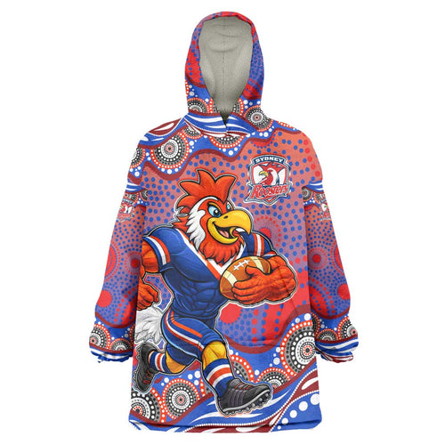 Sydney Roosters Wearable Blanket Hoodie Aboriginal Dot Pattern - Rugby Mascot Heritage Pride