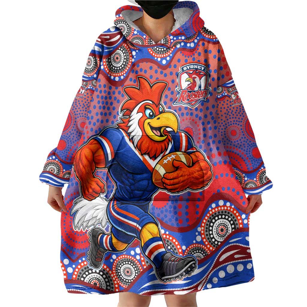 Sydney Roosters Wearable Blanket Hoodie Aboriginal Dot Pattern - Rugby Mascot Heritage Pride