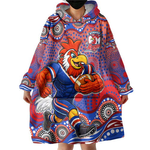 Sydney Roosters Wearable Blanket Hoodie Aboriginal Dot Pattern - Rugby Mascot Heritage Pride