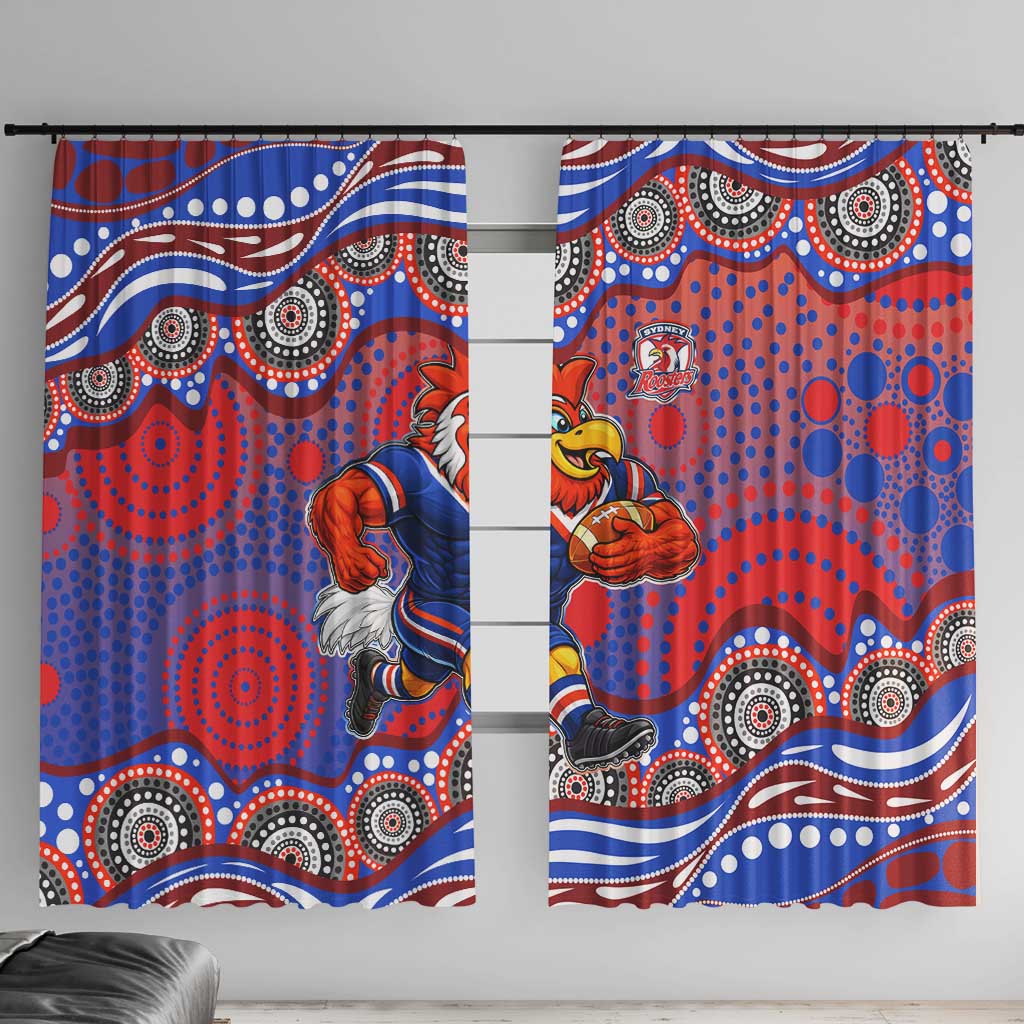 Sydney Roosters Window Curtain Aboriginal Dot Pattern - Rugby Mascot Heritage Pride