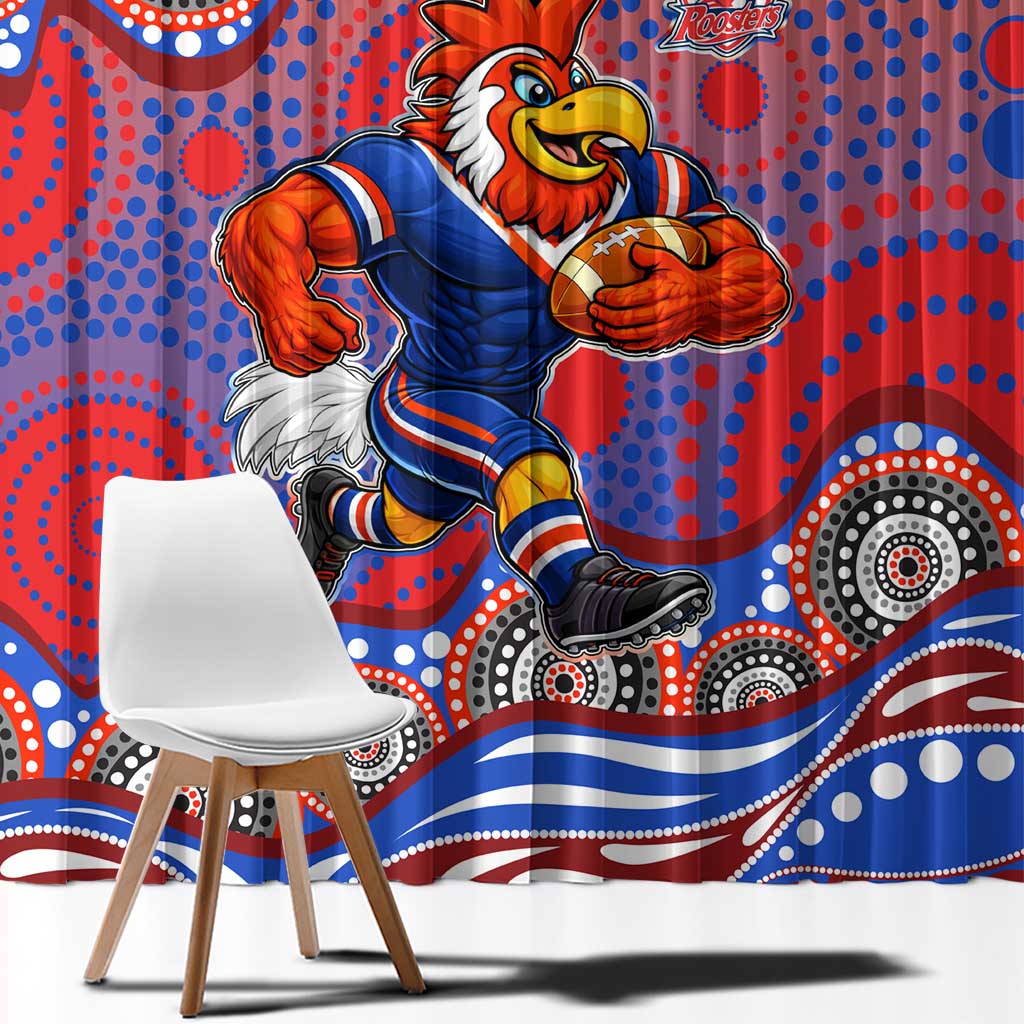 Sydney Roosters Window Curtain Aboriginal Dot Pattern - Rugby Mascot Heritage Pride