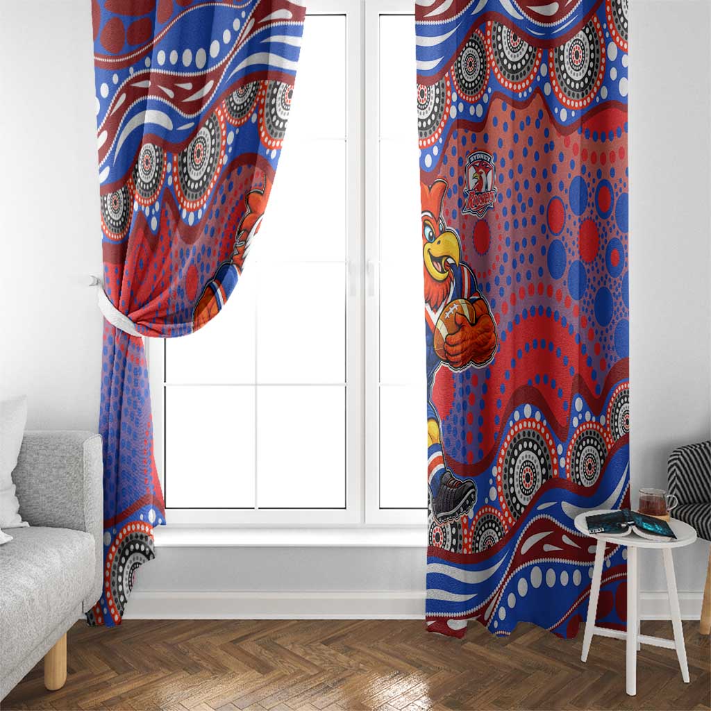 Sydney Roosters Window Curtain Aboriginal Dot Pattern - Rugby Mascot Heritage Pride