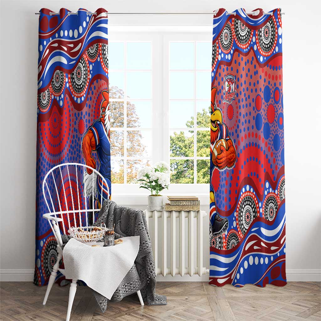 Sydney Roosters Window Curtain Aboriginal Dot Pattern - Rugby Mascot Heritage Pride