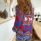 Sydney Roosters Women Casual Shirt Aboriginal Dot Pattern - Rugby Mascot Heritage Pride