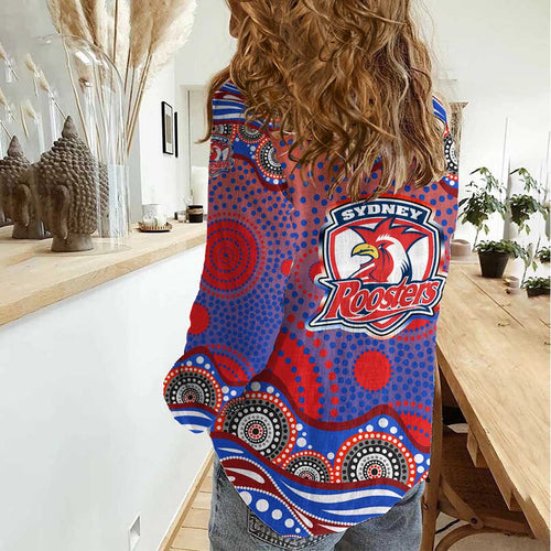 Sydney Roosters Women Casual Shirt Aboriginal Dot Pattern - Rugby Mascot Heritage Pride