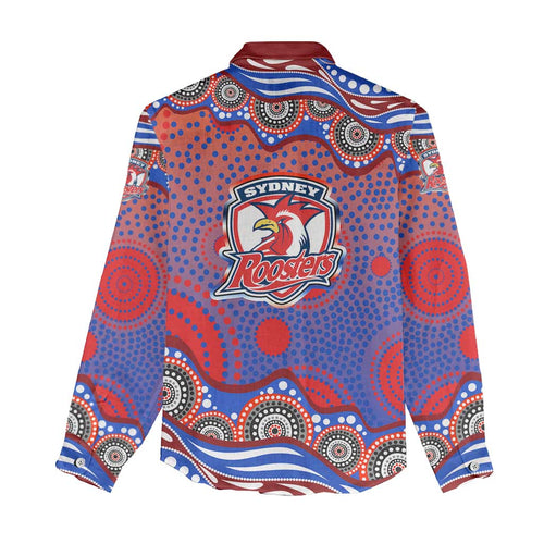 Sydney Roosters Women Casual Shirt Aboriginal Dot Pattern - Rugby Mascot Heritage Pride