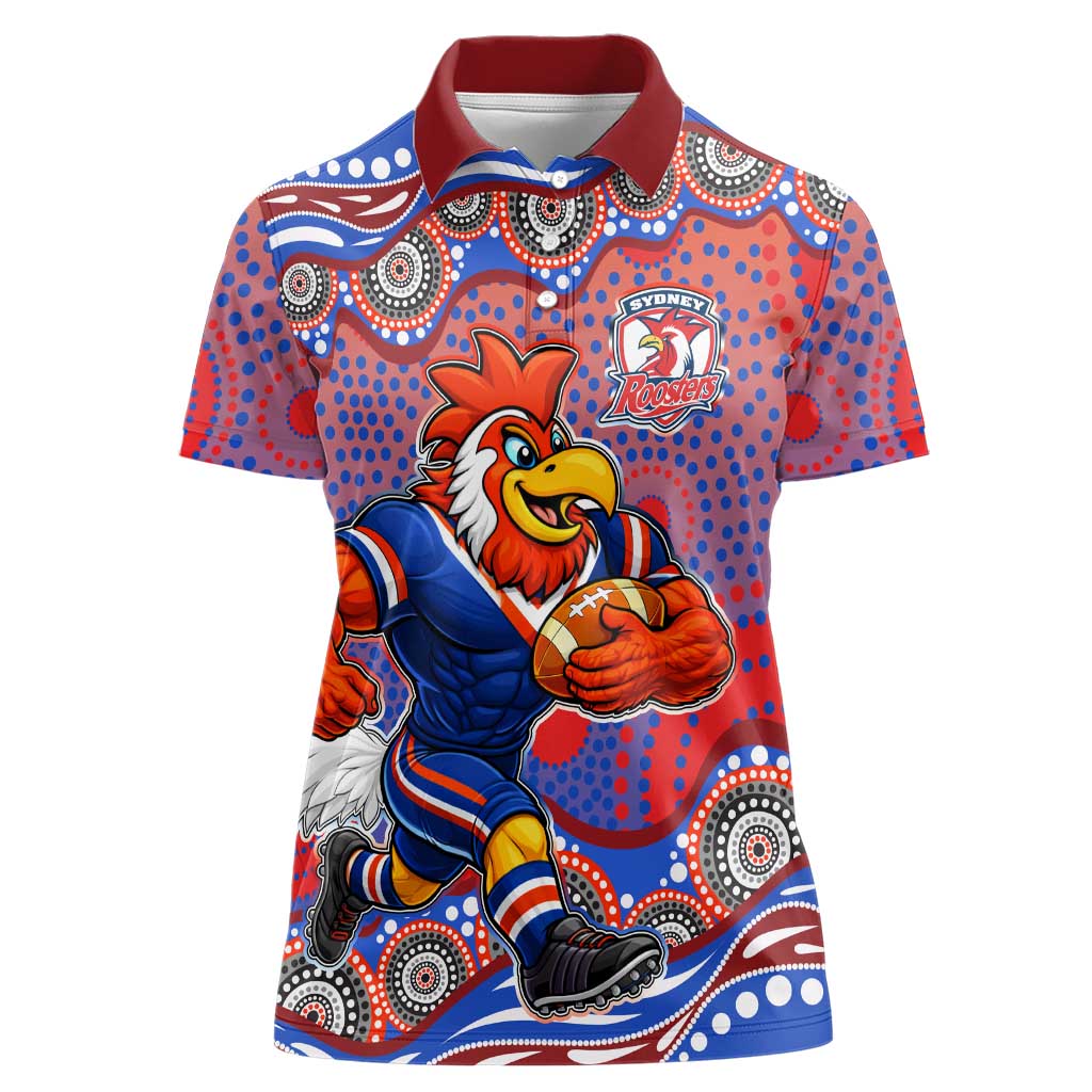 Sydney Roosters Women Polo Shirt Aboriginal Dot Pattern - Rugby Mascot Heritage Pride