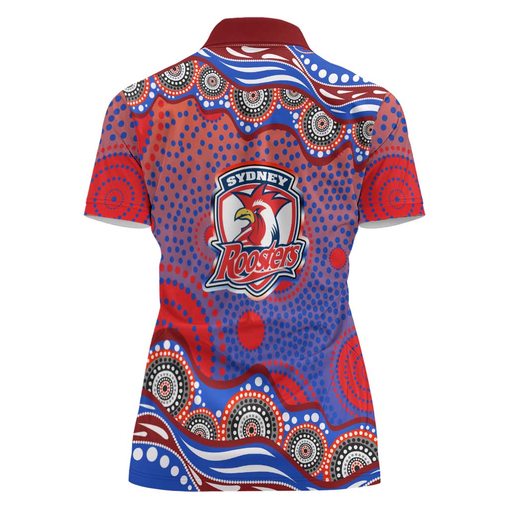 Sydney Roosters Women Polo Shirt Aboriginal Dot Pattern - Rugby Mascot Heritage Pride