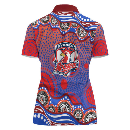 Sydney Roosters Women Polo Shirt Aboriginal Dot Pattern - Rugby Mascot Heritage Pride
