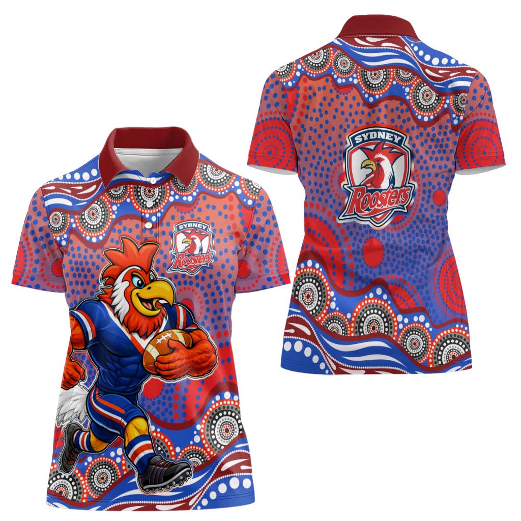 Sydney Roosters Women Polo Shirt Aboriginal Dot Pattern - Rugby Mascot Heritage Pride