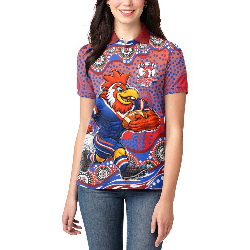 Sydney Roosters Women Polo Shirt Aboriginal Dot Pattern - Rugby Mascot Heritage Pride
