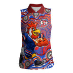 Sydney Roosters Women Sleeveless Polo Shirt Aboriginal Dot Pattern - Rugby Mascot Heritage Pride