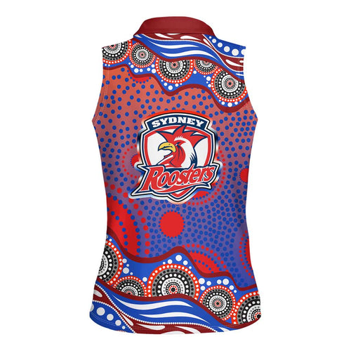 Sydney Roosters Women Sleeveless Polo Shirt Aboriginal Dot Pattern - Rugby Mascot Heritage Pride