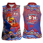 Sydney Roosters Women Sleeveless Polo Shirt Aboriginal Dot Pattern - Rugby Mascot Heritage Pride