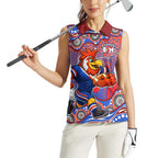Sydney Roosters Women Sleeveless Polo Shirt Aboriginal Dot Pattern - Rugby Mascot Heritage Pride