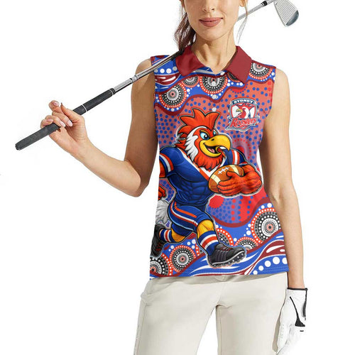 Sydney Roosters Women Sleeveless Polo Shirt Aboriginal Dot Pattern - Rugby Mascot Heritage Pride