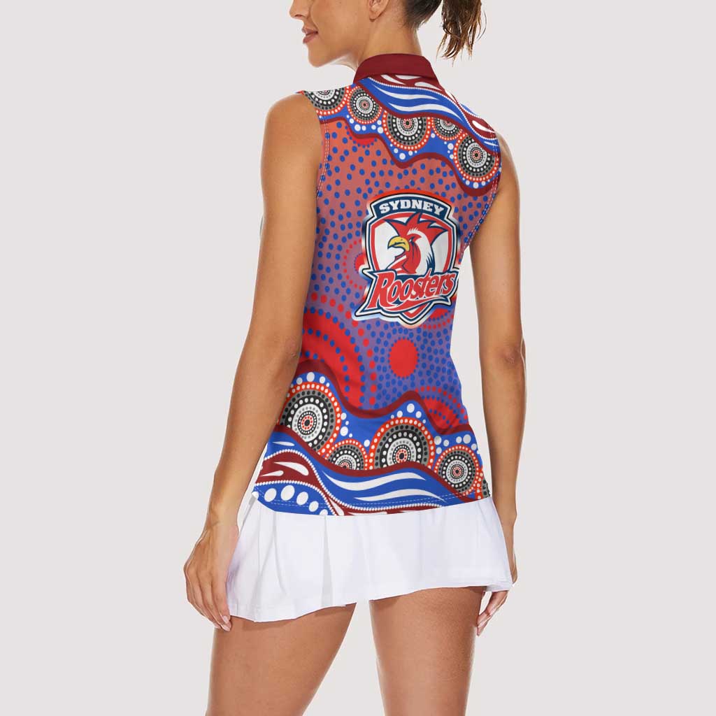 Sydney Roosters Women Sleeveless Polo Shirt Aboriginal Dot Pattern - Rugby Mascot Heritage Pride