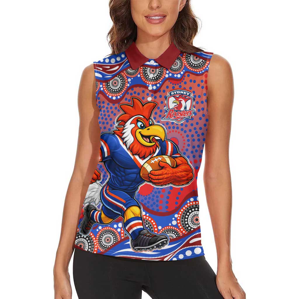 Sydney Roosters Women Sleeveless Polo Shirt Aboriginal Dot Pattern - Rugby Mascot Heritage Pride