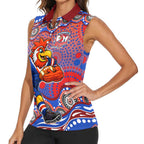 Sydney Roosters Women Sleeveless Polo Shirt Aboriginal Dot Pattern - Rugby Mascot Heritage Pride