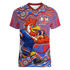 Sydney Roosters Women V-Neck T-Shirt Aboriginal Dot Pattern - Rugby Mascot Heritage Pride