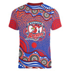 Sydney Roosters Women V-Neck T-Shirt Aboriginal Dot Pattern - Rugby Mascot Heritage Pride