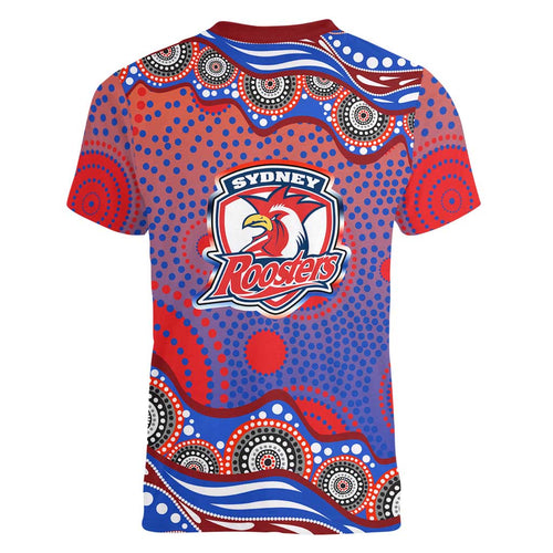 Sydney Roosters Women V-Neck T-Shirt Aboriginal Dot Pattern - Rugby Mascot Heritage Pride