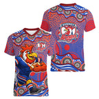 Sydney Roosters Women V-Neck T-Shirt Aboriginal Dot Pattern - Rugby Mascot Heritage Pride