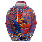 Sydney Roosters Zip Hoodie Aboriginal Dot Pattern - Rugby Mascot Heritage Pride