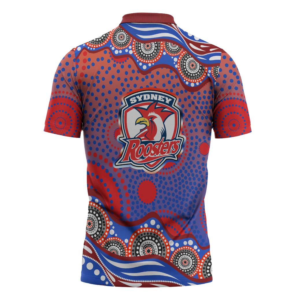 Sydney Roosters Zipper Polo Shirt Aboriginal Dot Pattern - Rugby Mascot Heritage Pride
