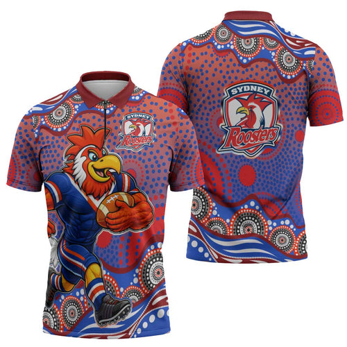 Sydney Roosters Zipper Polo Shirt Aboriginal Dot Pattern - Rugby Mascot Heritage Pride