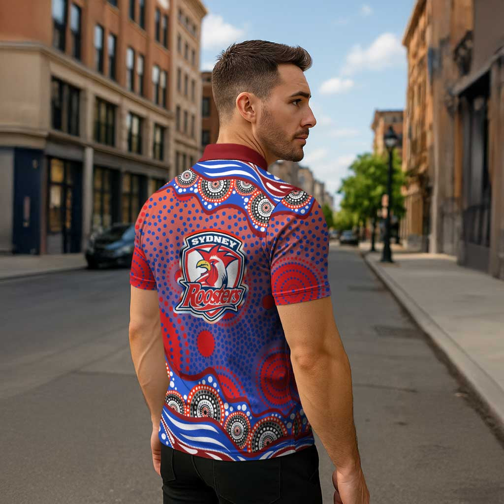 Sydney Roosters Zipper Polo Shirt Aboriginal Dot Pattern - Rugby Mascot Heritage Pride