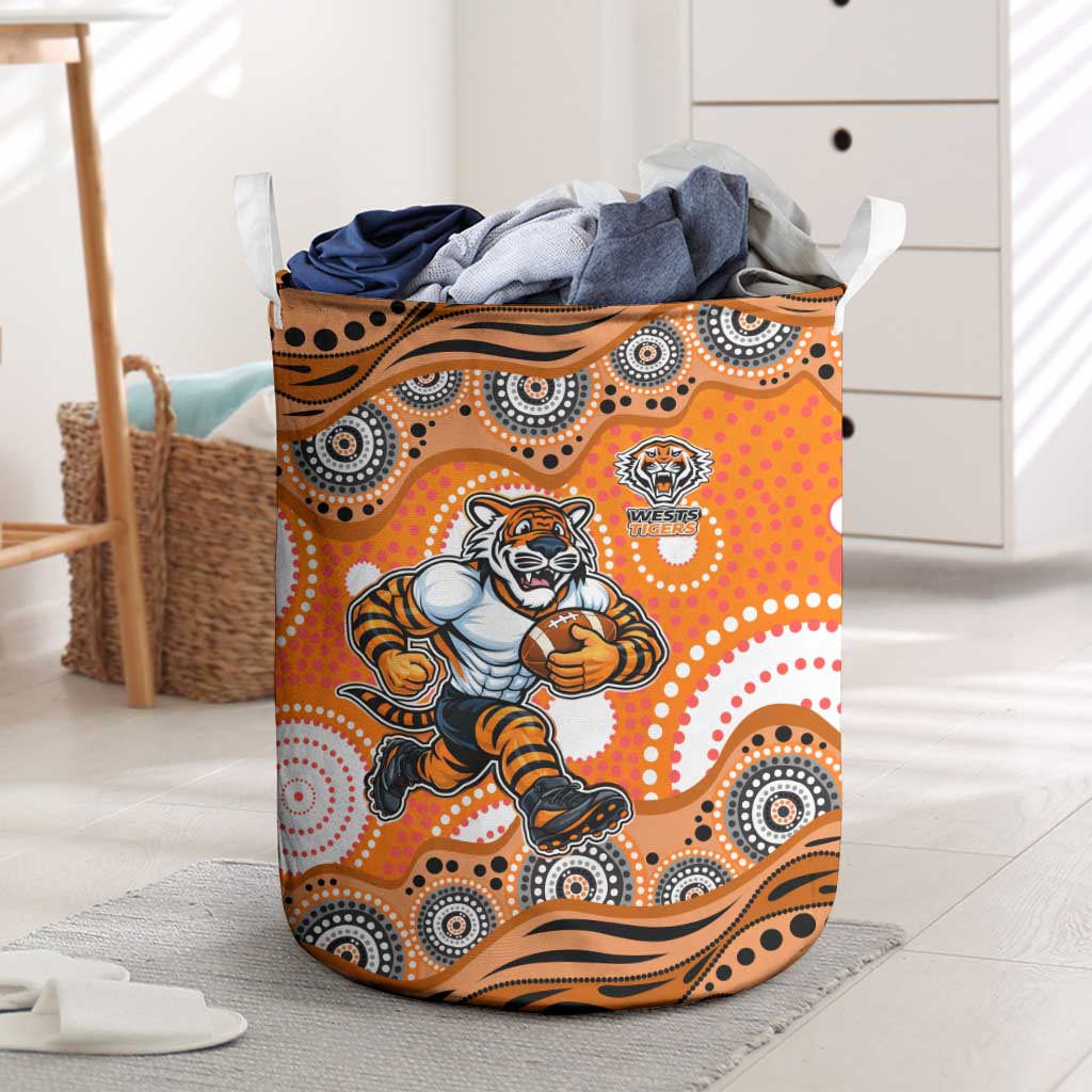 Wests Tigers Laundry Basket Aboriginal Dot Pattern - Rugby Mascot Heritage Pride