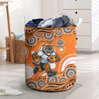 Wests Tigers Laundry Basket Aboriginal Dot Pattern - Rugby Mascot Heritage Pride
