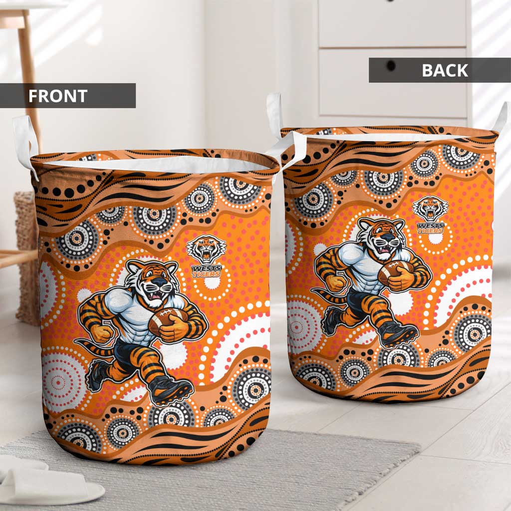 Wests Tigers Laundry Basket Aboriginal Dot Pattern - Rugby Mascot Heritage Pride