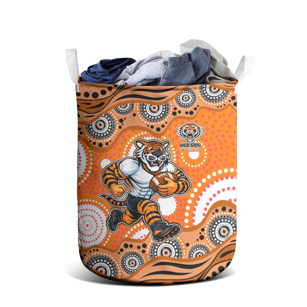 Wests Tigers Laundry Basket Aboriginal Dot Pattern - Rugby Mascot Heritage Pride