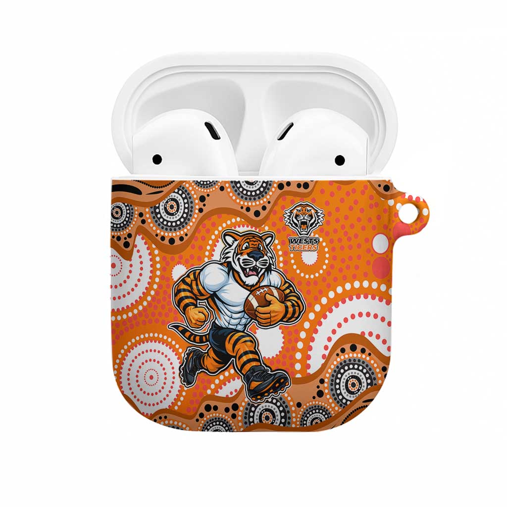 Wests Tigers AirPods Case Aboriginal Dot Pattern - Rugby Mascot Heritage Pride