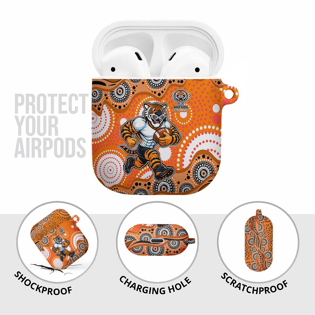 Wests Tigers AirPods Case Aboriginal Dot Pattern - Rugby Mascot Heritage Pride