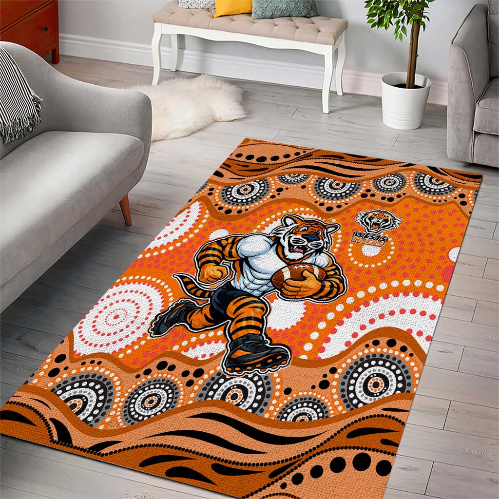 Wests Tigers Area Rug Aboriginal Dot Pattern - Rugby Mascot Heritage Pride